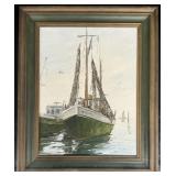 Marilyn H. Dwyer Boat Palette Knife Oil Painting.