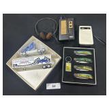 Winross Die Cast Truck, Tractor Knife Set, Radios.