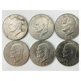 6 Post 1964 Eisenhower Dollars.