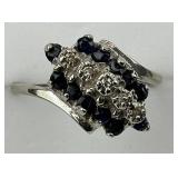Gold Bypass Style Diamond & Sapphire Ring.