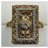 14KT Italian Gold Art Deco Filigree Diamond Ring.