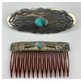 Silver Native American Turquoise Hair Clips.