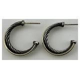 David Yurman 18K & Sterling Cable Hoop Earrings.