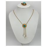 14KT Gold Turquoise Pendant & Pendant Necklace.