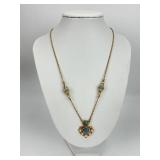 14KT Gold Turquoise & Pearl Pendant Necklace.