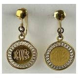 10KT Gold Monogrammed Dangle Earrings.