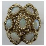 14KT Gold Filigree Opal Cluster Ring.