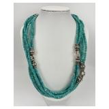 18K & Sterling Caviar Beaded Turquoise Necklace.