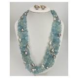 3pc Aquamarine Chip & Baroque Pearl Jewelry.