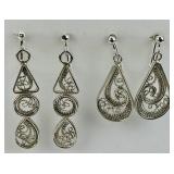 Intricate Silver Filigree Dangle Earrings.