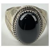 Heavy Silver Native American Onyx Ring.