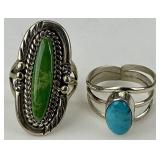 2 Native American Sterling Gemstone Rings.
