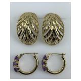 14KT Gold Leaf Pattern & Amethyst Earrings.