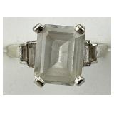 14KT White Gold Clear Gemstone Ring.