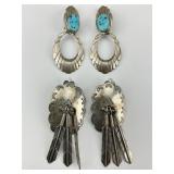 2 Native American Sterling & Turquoise Earrings.