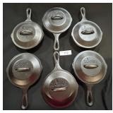 6 Lodge Cast Iron Pans W/ Lids,