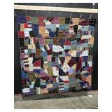 Vtg Hand Sewn Crazy Patchwork Quilted Comforter