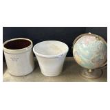 Stoneware Crock, Planter, World Globe.