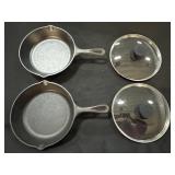2 Cast Iron Lodge Skillets W/ Lids