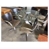 Contemporary Curved Metal Pedestal Dining Table &