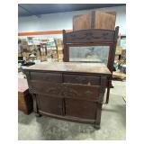 Antique Ornate Oak Vanity.