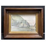 Vintage Framed Steamboat Folk Art Shadowbox.