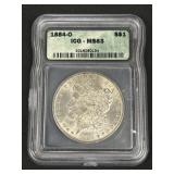 Slabbed 1884-O 90% Silver Morgan Dollar.
