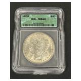 Slabbed 1900 90% Silver Morgan Dollar.