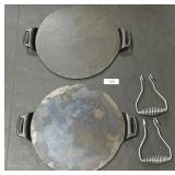 2 Lodge Cast Iron Pizza Pans & Holders