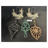Ornate Figural Stands & Cast Iron Trivets.