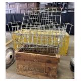 (2) Wire Baskets, Vtg Wooden Nail Crate.