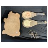 Vintage Lock, Pig Cutting Board, Jokari Paddles.