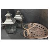 Vintage Tractor Seat, Lanterns, & Ice Tongs.