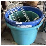 (3) Plastic Washtubs, (2) Wire Plant Stands.