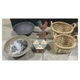 Chili Pepper Baskets, Wooden Bowls & Chickens.