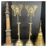 Tibetan Dungchen Long Horn & Brass Candlesticks.
