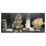 Tiffany Style Accent Lamps, Polished Agate Pieces