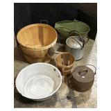 Watering Can, Cast Iron Pot, Eagle Coal Bucket.