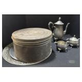Teapot, Creamer & Sugar, Serving Tray & Box.