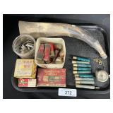 12 & 410 GA Ammunition, Compass, Powder Horn.