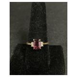 Gold Ring W/Diamond & Ruby Accent.