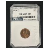 Slabbed 1954-D Lincoln Wheat Penny.