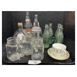 Coca-Cola Bottles, Mason Jar Mugs, Teacup.