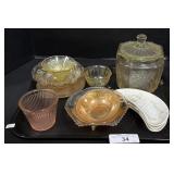 Pink Depression Glass & Art Glass Bowls & Jar.