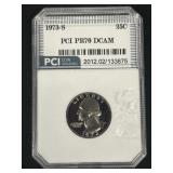 Slabbed 1973-S Washington Quarter.