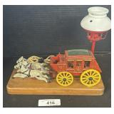 Vtg Cast Iron Horse Drawn Wagon Table Lamp,
