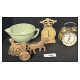 Stoneware Bowl, Lithograph Tin Toy, Diet Scale.