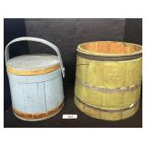 2 Vintage Wooden Firkin Storage Buckets.