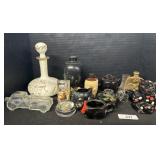 Vtg Redware Teapots, Glassware Decanter & Vase