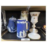 Jasperware Pitcher & Teapot, Milk Glass Vase &